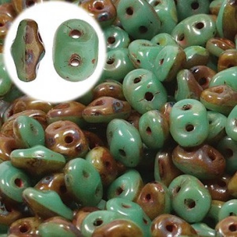 5x2mm Superduo Duet Czech 2-Hole Beads - Green Turquoise Ivory - 22gm 5x2mm Superduo Duet Czech 2-Hole Beads - Green Turquoise Ivory - 22gm