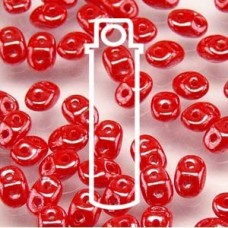 5mm SuperDuo Beads - Op Coral Red White Luster