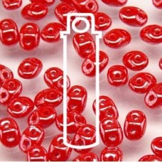 5mm SuperDuo Beads - Opaque Coral Red White Luster - 22.5gm
