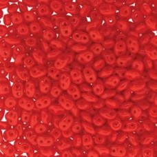 5x2mm SuperDuo Cz 2-Hole Beads - Opaque Coral Red