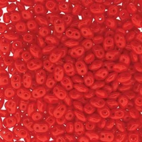 5x2mm SuperDuo Czech 2-Hole Beads - Opaque Coral Red - 22.5gm