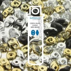 5x2mm SuperDuo Czech Beads - Silver & Gold Mix