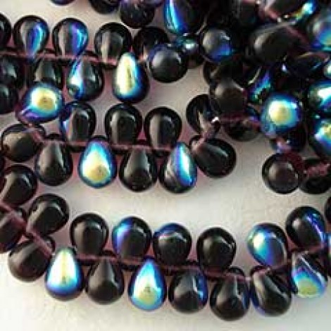 8x6mm Czech Teardrops - Dark Amethyst AB - Pack of 10