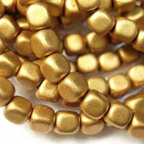 4mm Matte Metallic Goldenrod Czech Cubes - Pack of 50