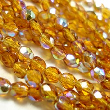 4mm Czech Firepolish Beads - Dark Topaz AB - Pack of 50