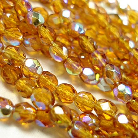 4mm Czech Firepolish Beads - Dark Topaz AB - Pack of 50