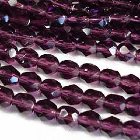 6mm Dk Amethyst Czech Fire Polished Round Beads - Pack of 20