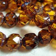 6mm Renaissance Cut Czech Fire Polish Beads - Dark Topaz-Picasso - Pack of 20