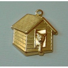 15mm Dog Kennel Raw Pressed Brass Charms - Pack of 4
