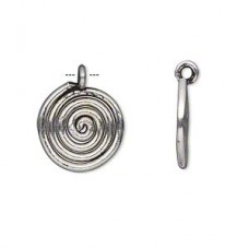 17mm Ant Silver Plated Brass Hill Tribes Spiral Drops - Each