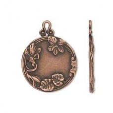 22mm JBB Antique Copper Flower & Leaf Pendant - Each