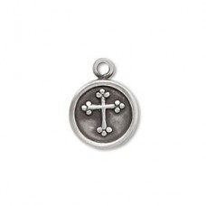 14mm Antique Grey Pewter Flat Round Cross Charms