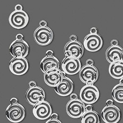 7mm Silver Plated Round Swirl Charm Drops