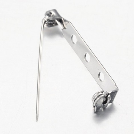 33mm Platinum Silver Colour Plated Locking Brooch Pins - Pack of 10