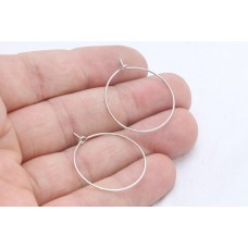 25mm Rhodium Silver Plated Nickel Free Earring or Wine Glass Hoops - Per Pair