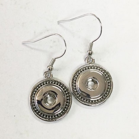 Beaded Edge Silver Plated Noosa Style Snap Earrings suit 12mm Snaps - Per Pair