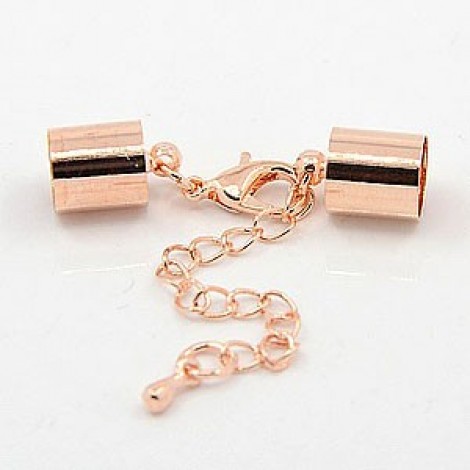 28mm (3mm ID) Rose Gold Plated Cord End Caps with Clasp + Chain