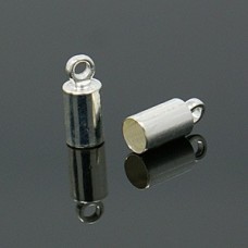 3mm ID Bright Silver Plated Cord End Caps with Loop