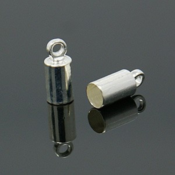 3mm ID Bright Silver Plated Cord End Caps with Loop CORD END CRIMPS + ENDS