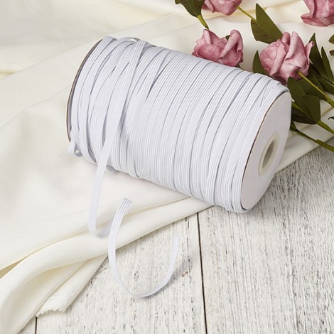 4mm Flat White Braided Elastic Cord - Polyester & Rubber
