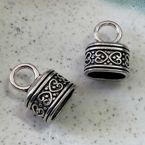 7x10mm ID Tibetan Style Ant Silver Cord End Caps -  - Pack of 4
