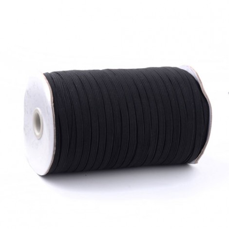 4mm Flat Black Braided Elastic Cord - Polyester & Rubber