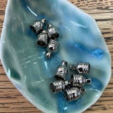 9x6mm (4mm ID) Plat Silver Col Cord End Caps w-Loop - Pack of 5 pair