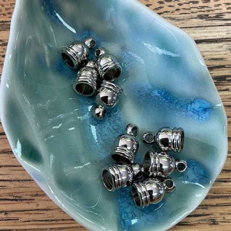 9x6mm (4mm ID) Plat Silver Col Cord End Caps w-Loop - Pack of 5 pair 9x6mm (4mm ID) Plat Silver Col Cord End Caps w-Loop - Pack of 5 pair