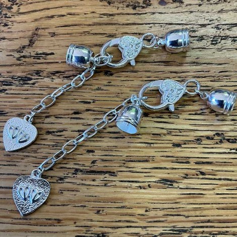 8mm ID Silver Plated Cord End Caps w/Clasp & Ext Chain - Pack of 2 sets