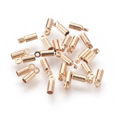 2x6mm (1.5mm ID) Light Gold Plated Brass Cord End Caps with Loop