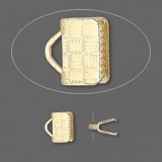 8x5mm Textured End-Crimp for Ribbon - Gold Plated - Pack of 10