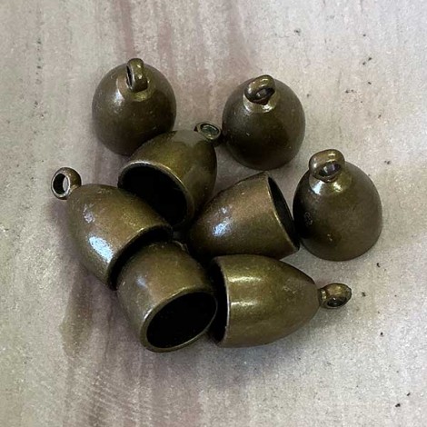 10x15mm (8mm ID) Antique Bronze Plated Cord End Caps - Pack of 2 Pair