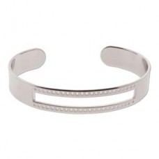 5.5in Diam Centerline Silver Pl Stainless Steel Adjustable Beading Bracelet Cuff - 3 Rows