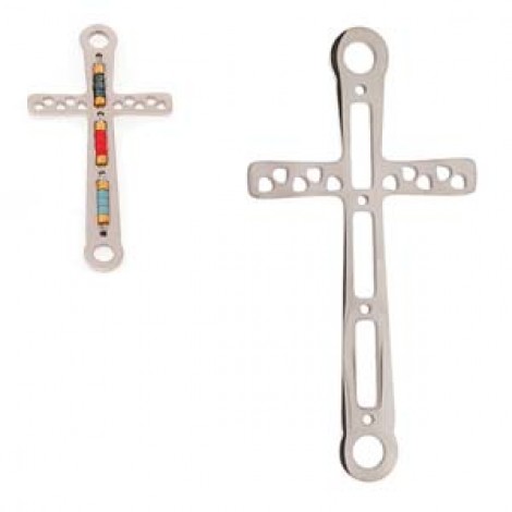 35x20mm Centerline Rhodium Plated Stainless Steel Cross Beading Pendant - 1 row - Each 35x20mm Centerline Rhodium Plated Stainless Steel Cross Beading Pendant - 1 row - Each