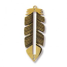 32x12mm Centerline Gold Plated Stainless Steel Feather Beading Pendant - 1 row