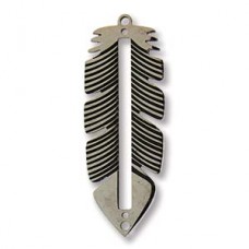 32x12mm Centerline Rhodium Plated Stainless Steel Feather Beading Pendant - 1 row