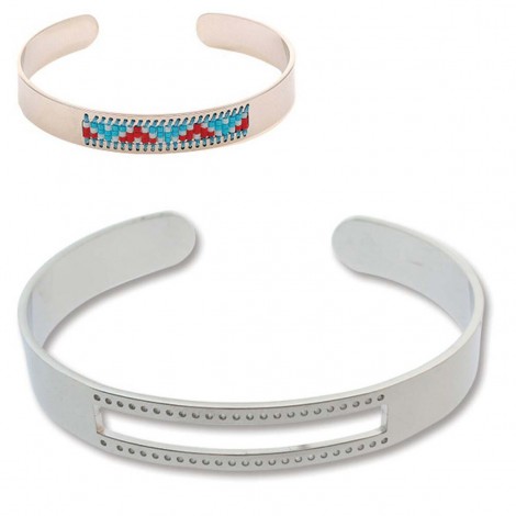 8in (20.3cm) Centerline Rhodium Pl Stainless Steel Adjustable Beading Bracelet Cuff - 3 Rows - Each