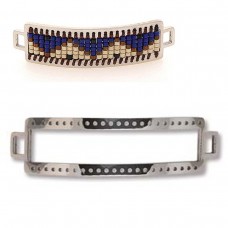 47x13mm Centerline Rhodium Plated Stainless Steel Beadable Bracelet Link Bar w-Sq Loops - 5 rows - Pack of 2