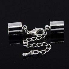 3mm ID Silver Pl Cord End Caps with Ext Chain & Clasp