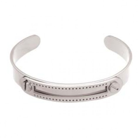 5.5inx3/8in Centerline Rhodium Pl Stainless Steel Adjustable Beading Bracelet Cuff - 3 Rows