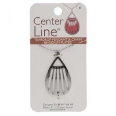 37x22mm Centerline Rhodium Plated Stainless Steel Beadable Teardrop Pendant + Chain 