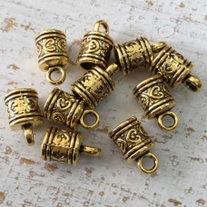 6mm ID Ant Gold Tibetan Style Cord End Caps with Loops - Pack of 10