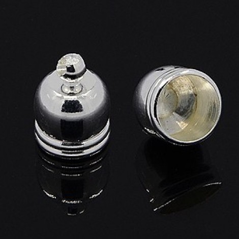 8mm ID NF Silver Plated Brass Cord End Caps with Loop - Pack of 2 Pair