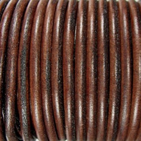 4mm Round Euro Leather Cord - Distressed Brown