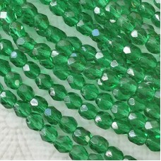 4mm Czech Firepolish Beads - Green Emerald