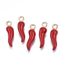 21x6mm Italian Horn of Plenty Red Enamel Pendant Drops with Gold Loop - Pack of 2