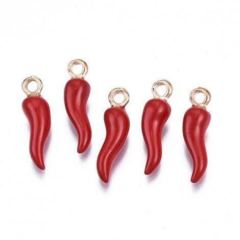 21x6mm Italian Horn of Plenty Red Enamel Pendant Drops with Gold Loop - Pack of 2