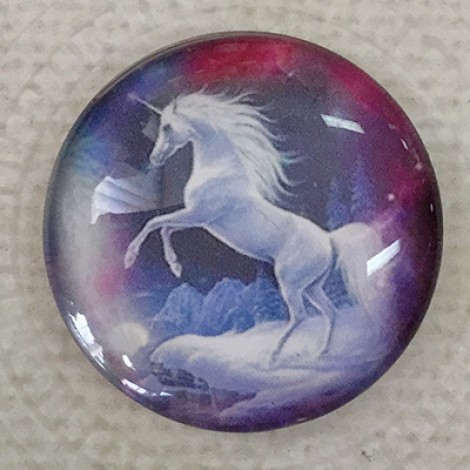 25mm Art Glass Backed Cabochons - Unicorn in the Clouds - Each 25mm Art Glass Backed Cabochons - Unicorn in the Clouds - Each