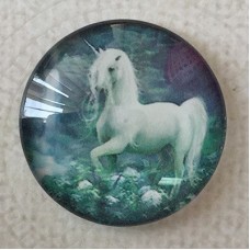 25mm Art Glass Backed Cabochons - Unicorn at the Waterfall