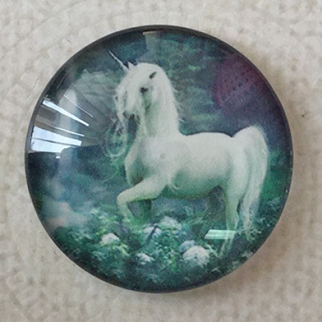 25mm Art Glass Backed Cabochons - Unicorn at the Waterfall - Each 25mm Art Glass Backed Cabochons - Unicorn at the Waterfall - Each